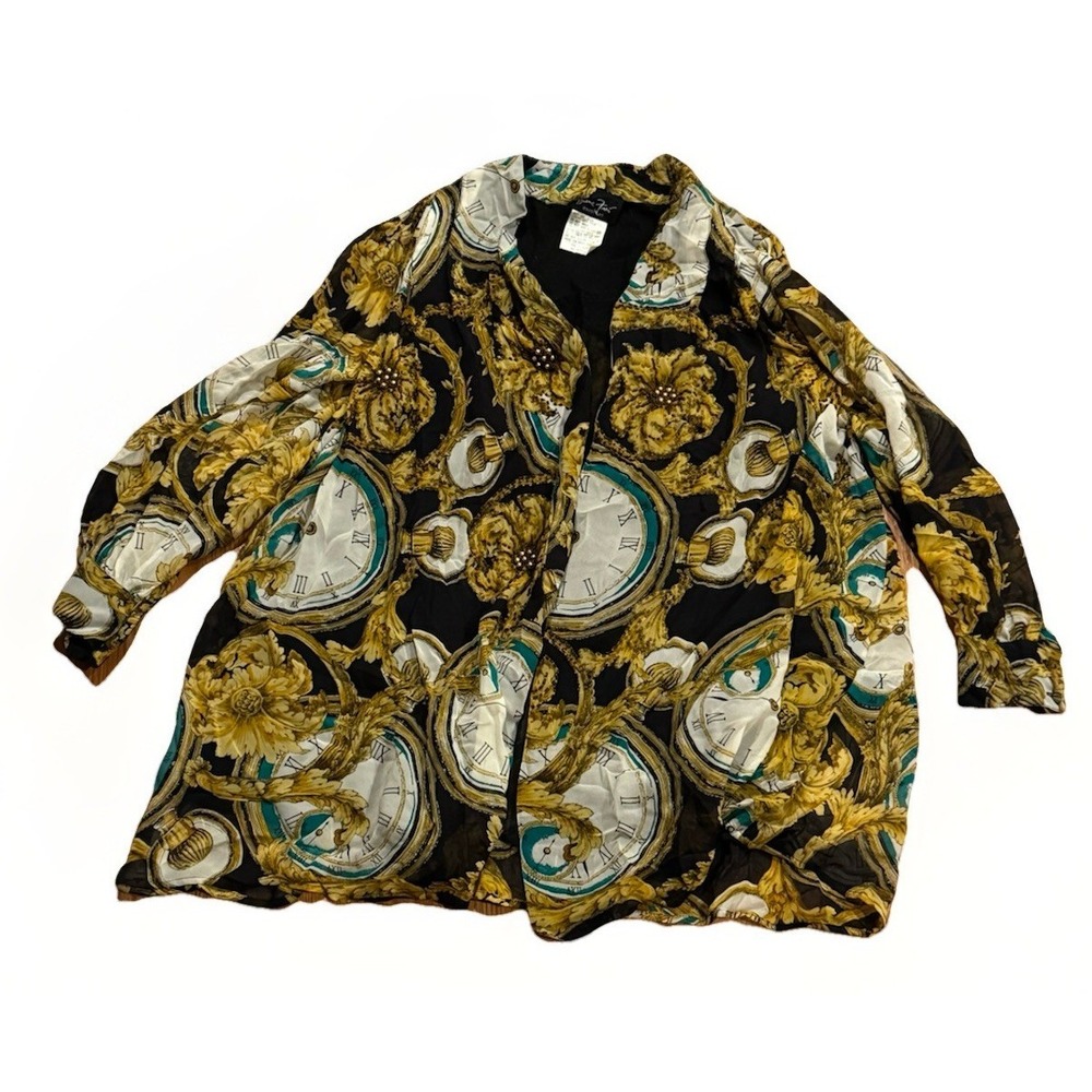 Diane Freis Silk Beaded Cardigan Duster Jacket Shawl Bold Baroque Clock Rare